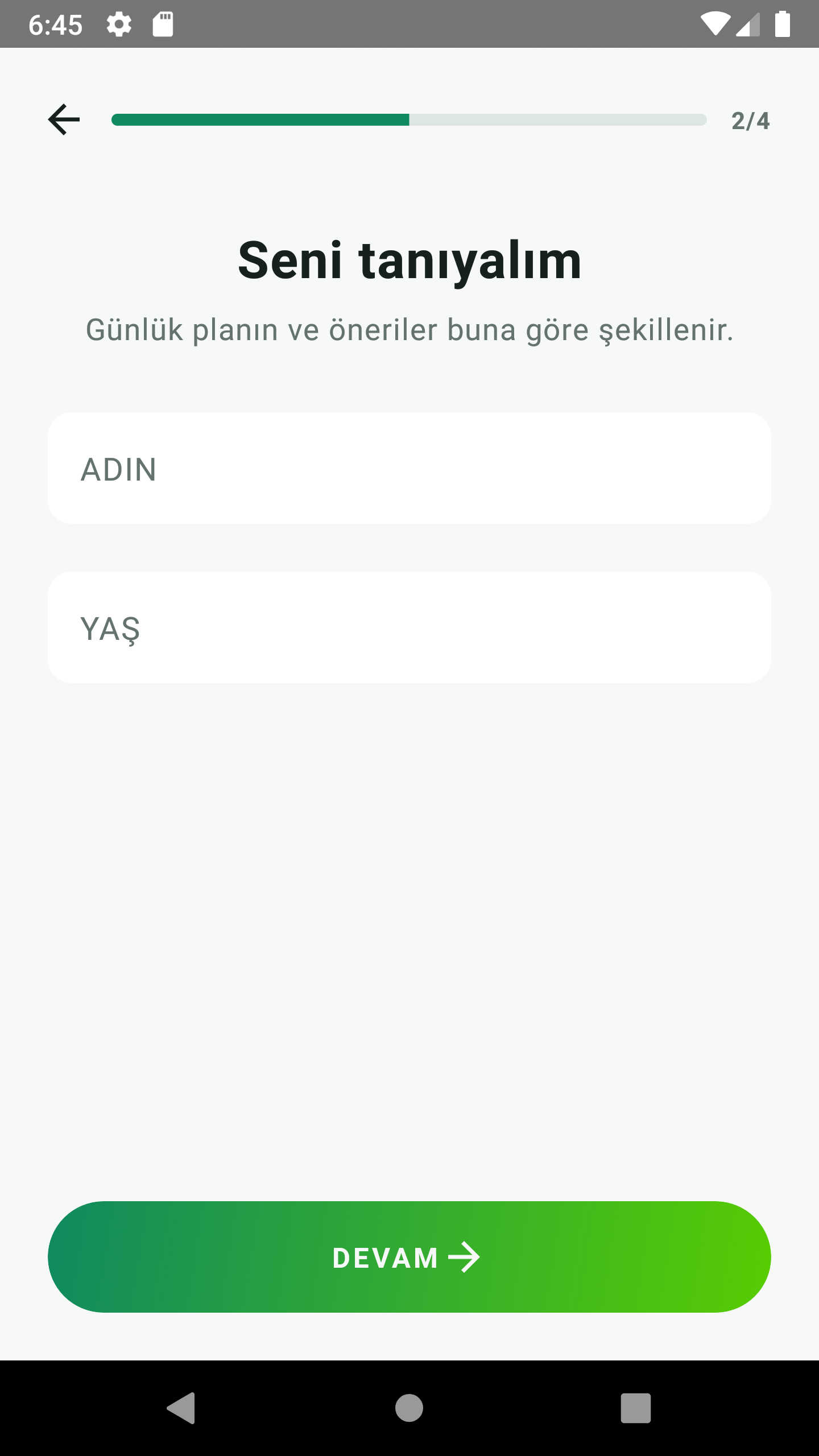 Profil oluşturma ekranı