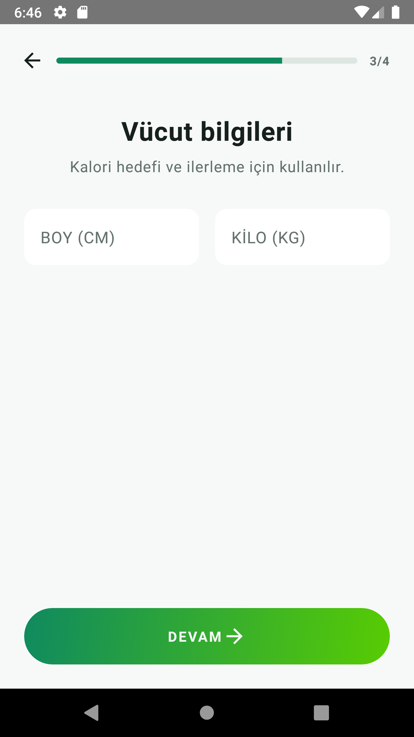 Vücut bilgileri ekranı